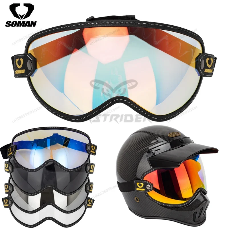 SOMAN Vintage Motorcycle Goggl - Vintage Open Face Retro Helmet 评论和价格
